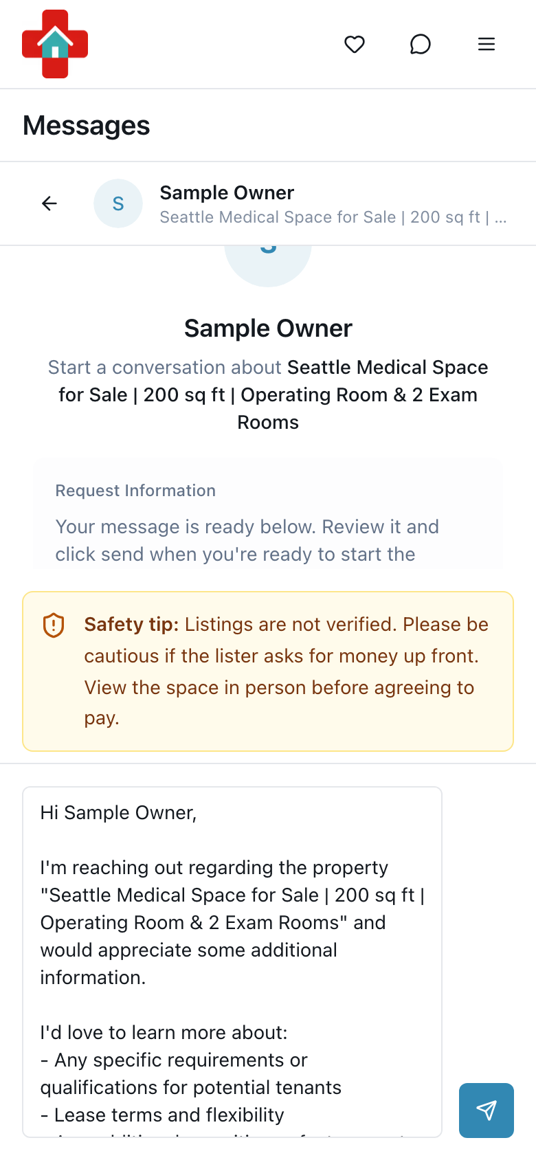 Message to the owner, ready to review and send
