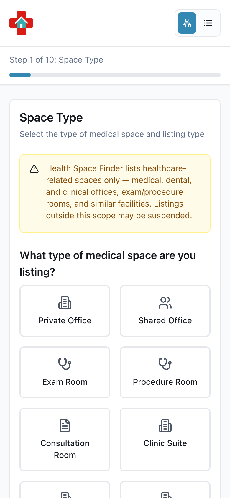 Start of the listing wizard