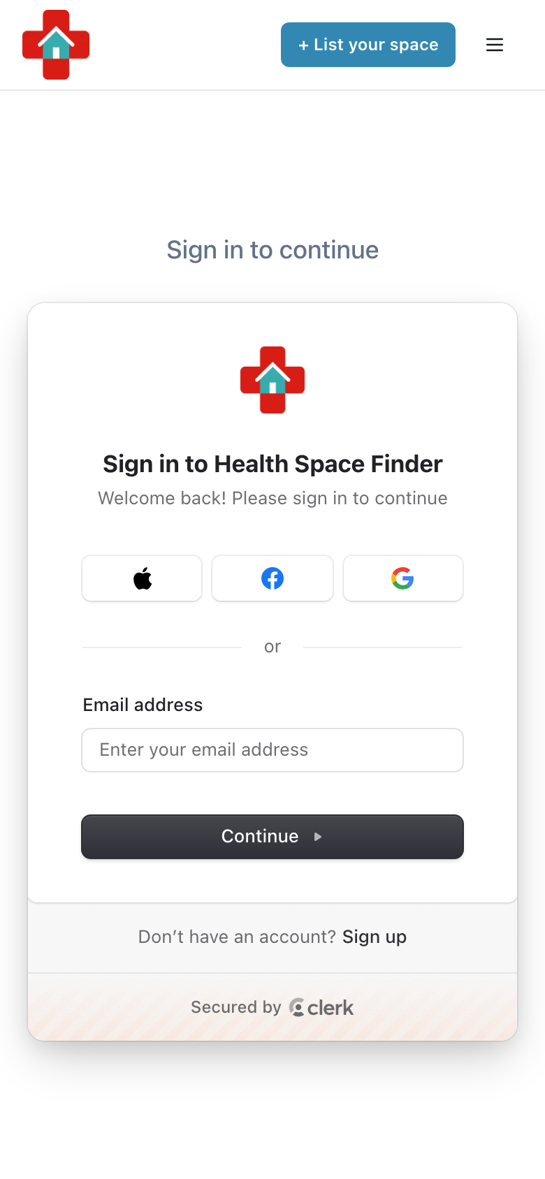 Sign-in page on a phone
